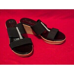 Italiana Cork Wedge Tan Wedge Heels 7M Black with diamond studs 2" Wedge